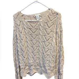 Sundance Cream Open-Weave Scoop Neck Sweater